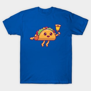 Cute Taco Holding Bell Cartoon T-Shirt